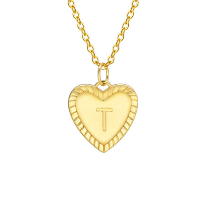 14k Dainty Heart Pendant Letter Initial Necklace - Veinci