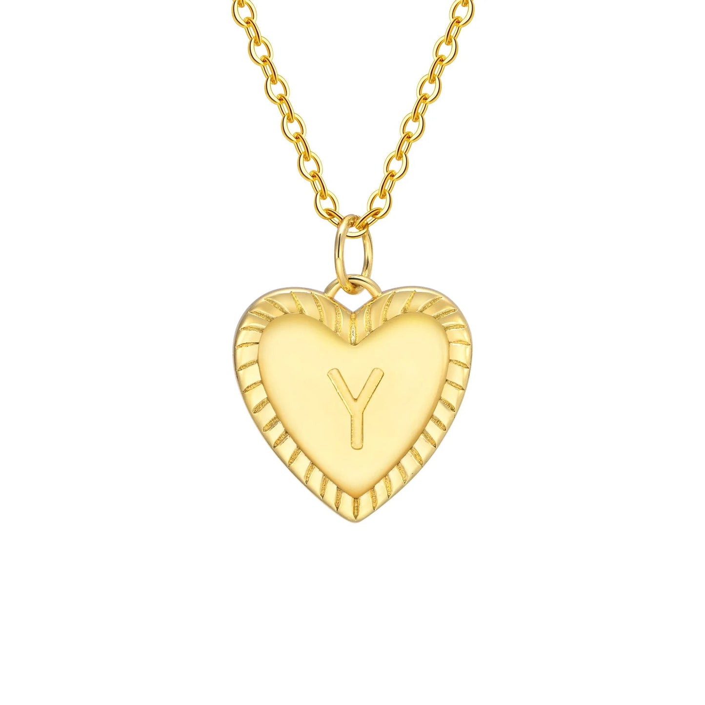 14k Dainty Heart Pendant Letter Initial Necklace - Veinci