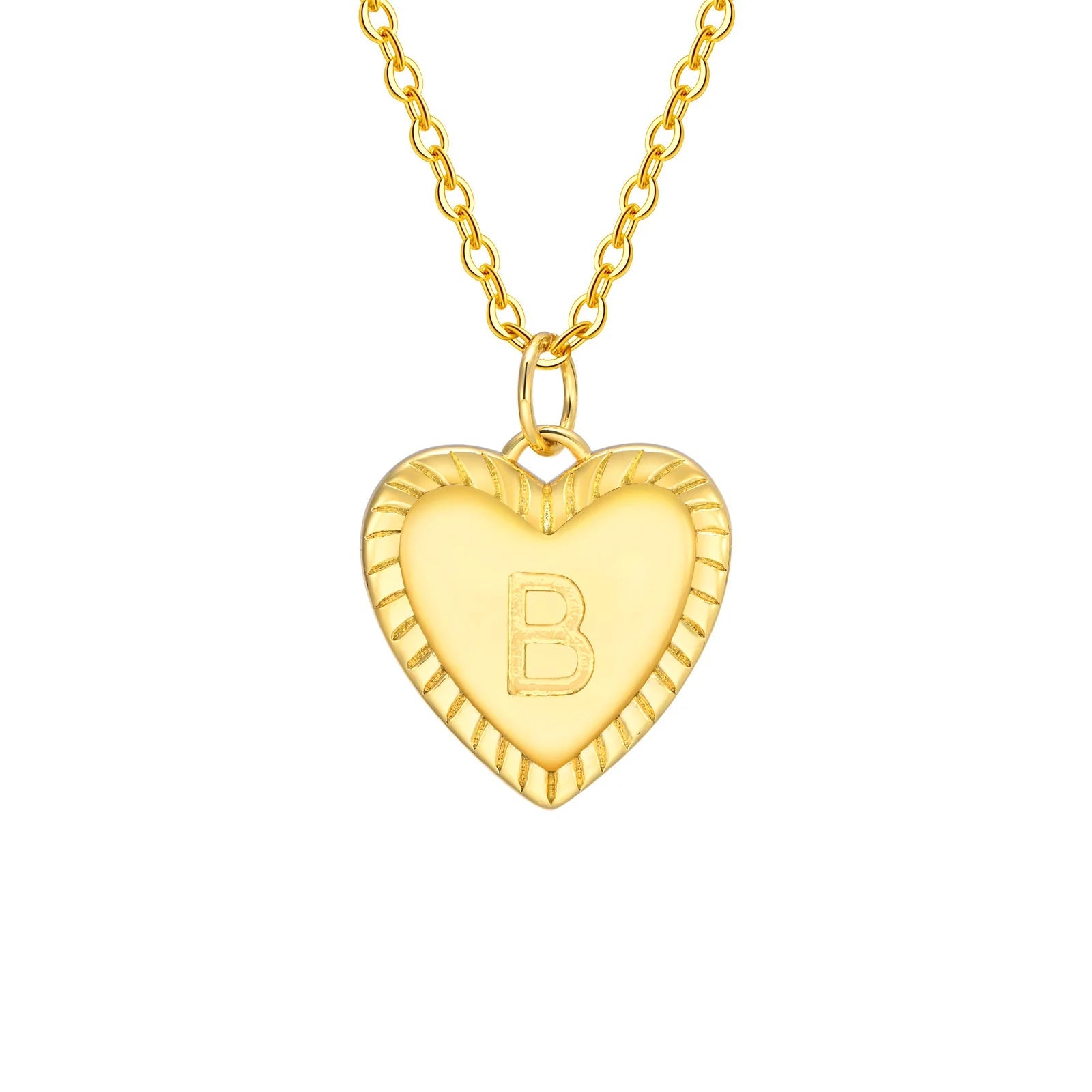 14k Dainty Heart Pendant Letter Initial Necklace - Veinci