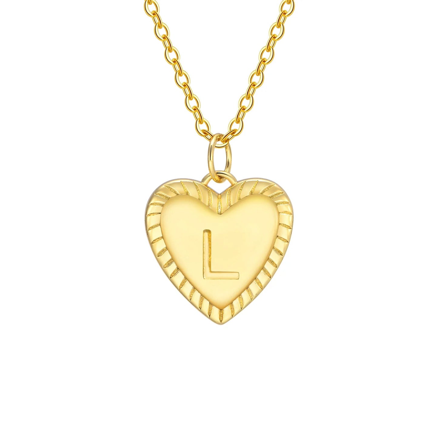 14k Dainty Heart Pendant Letter Initial Necklace - Veinci