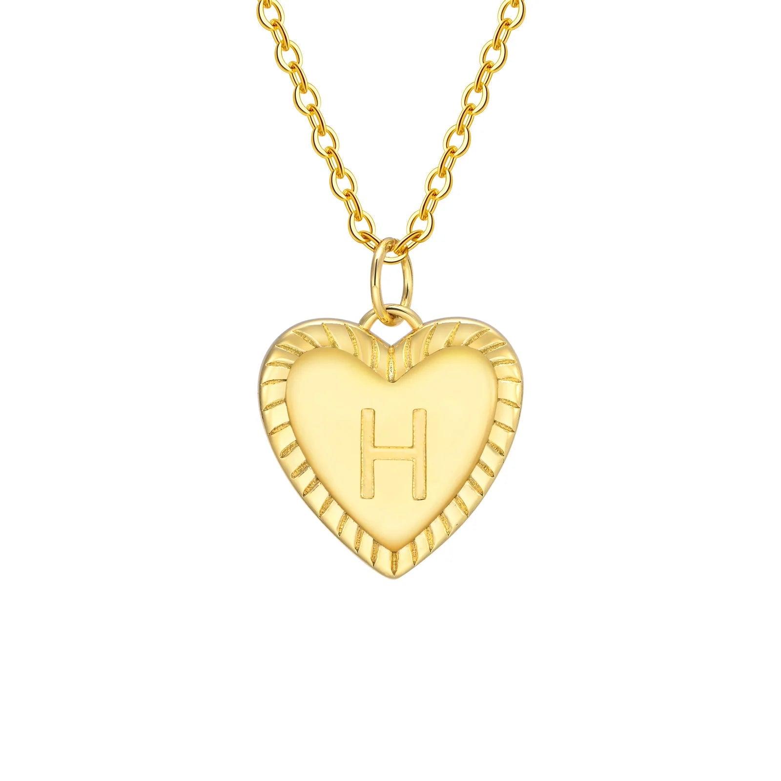 14k Dainty Heart Pendant Letter Initial Necklace - Veinci