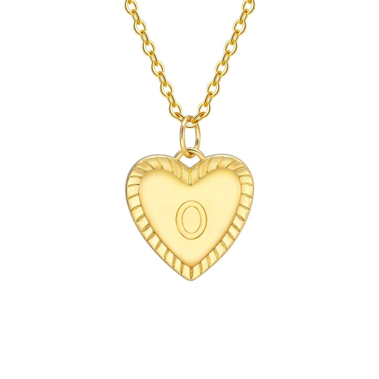 14k Dainty Heart Pendant Letter Initial Necklace - Veinci