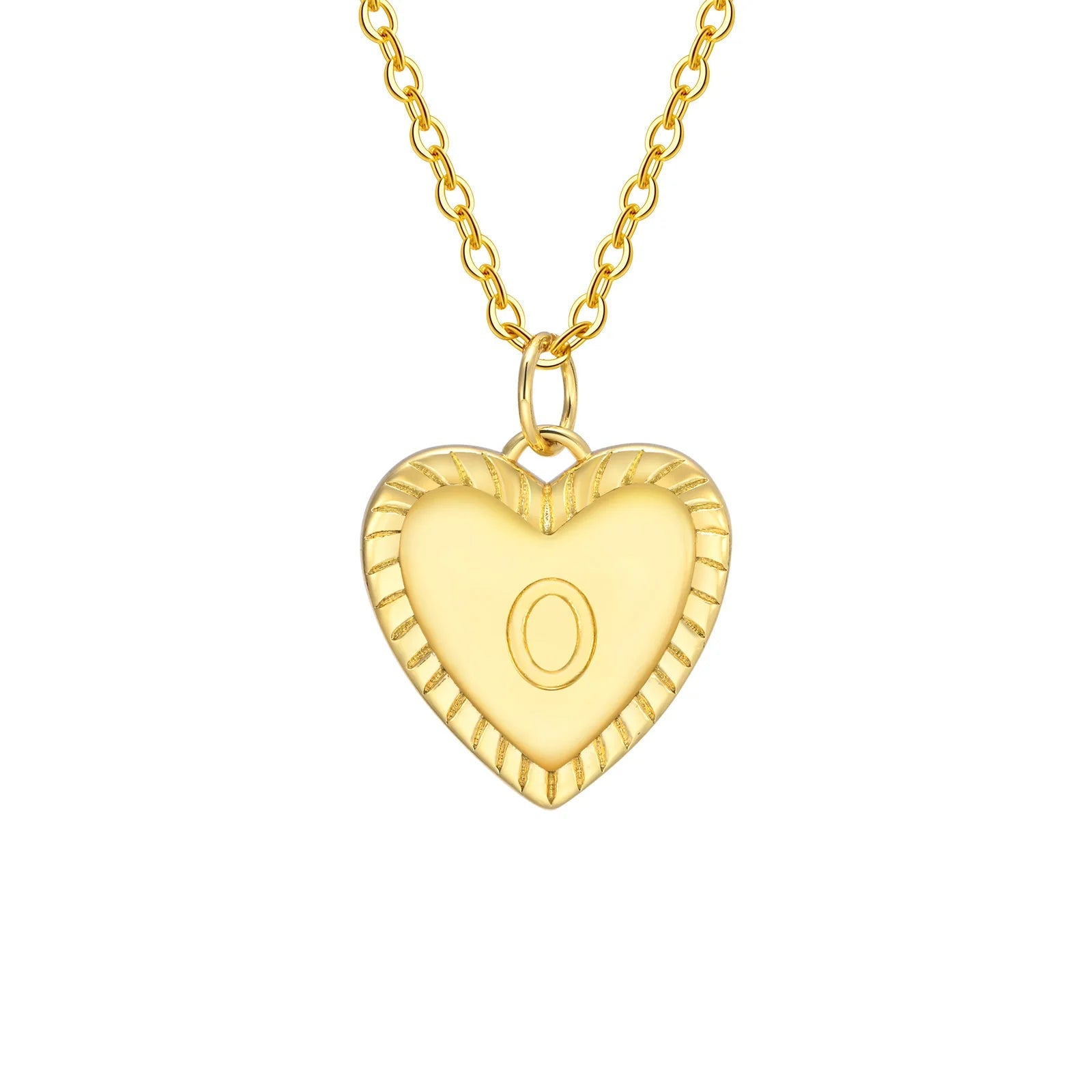 14k Dainty Heart Pendant Letter Initial Necklace - Veinci