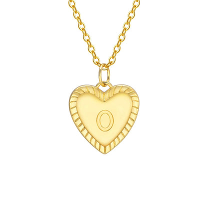 14k Dainty Heart Pendant Letter Initial Necklace - Veinci