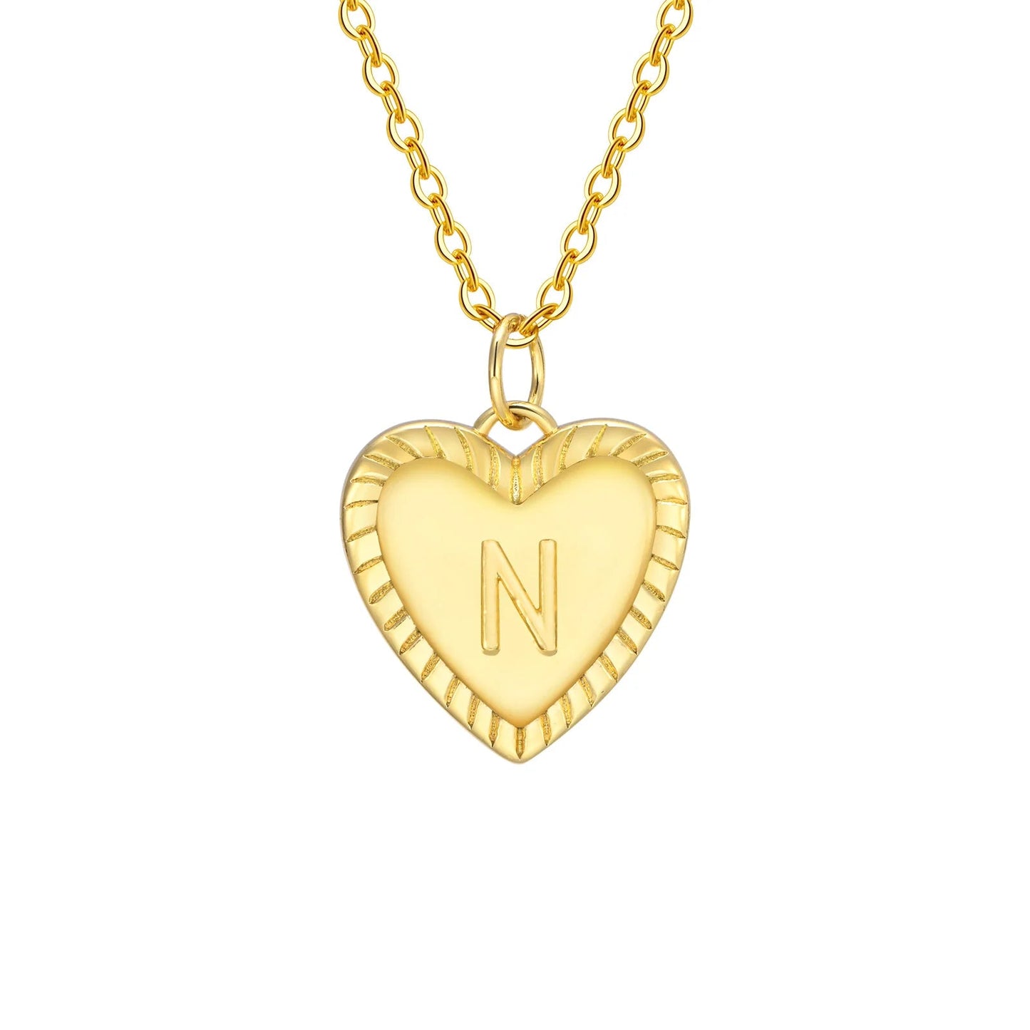 14k Dainty Heart Pendant Letter Initial Necklace - Veinci