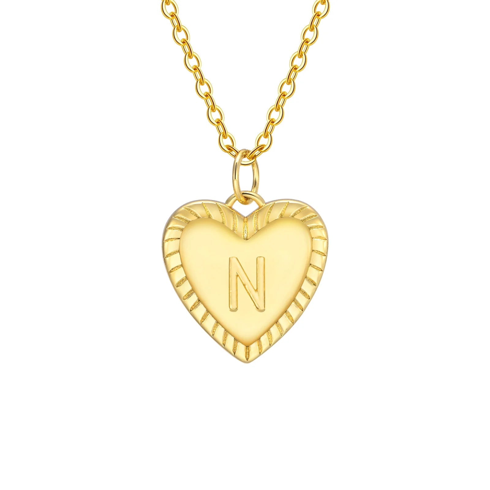 14k Dainty Heart Pendant Letter Initial Necklace - Veinci