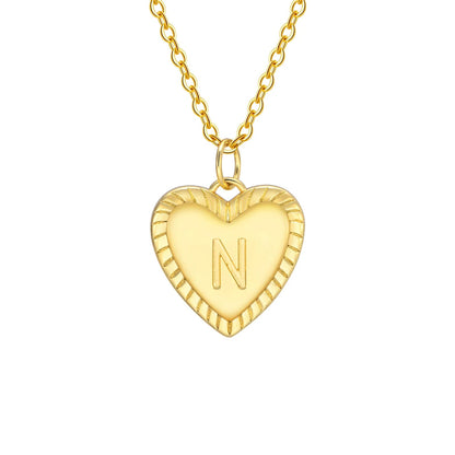 14k Dainty Heart Pendant Letter Initial Necklace - Veinci