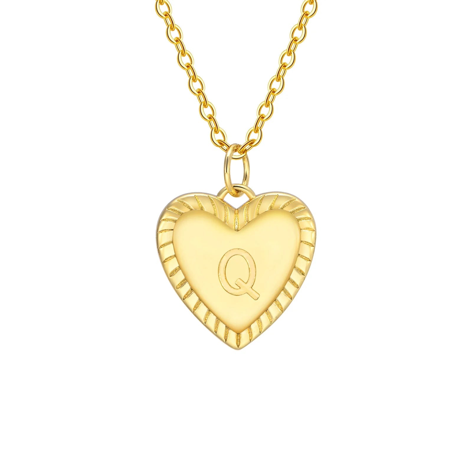 14k Dainty Heart Pendant Letter Initial Necklace - Veinci