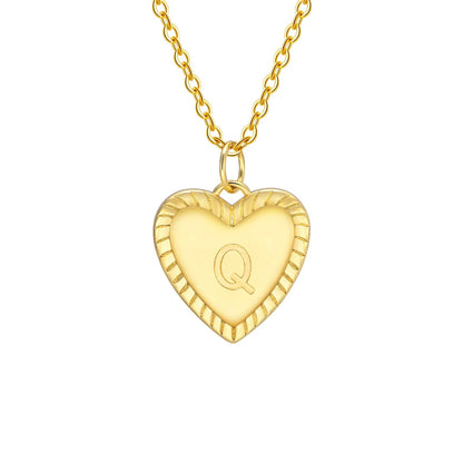 14k Dainty Heart Pendant Letter Initial Necklace - Veinci