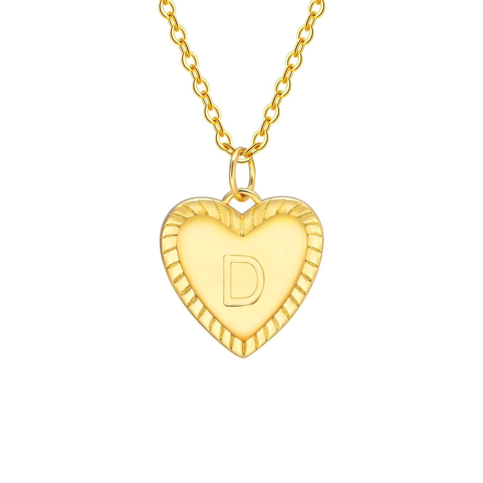 14k Dainty Heart Pendant Letter Initial Necklace - Veinci