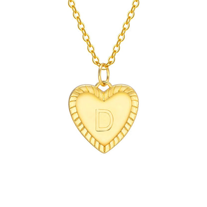 14k Dainty Heart Pendant Letter Initial Necklace - Veinci