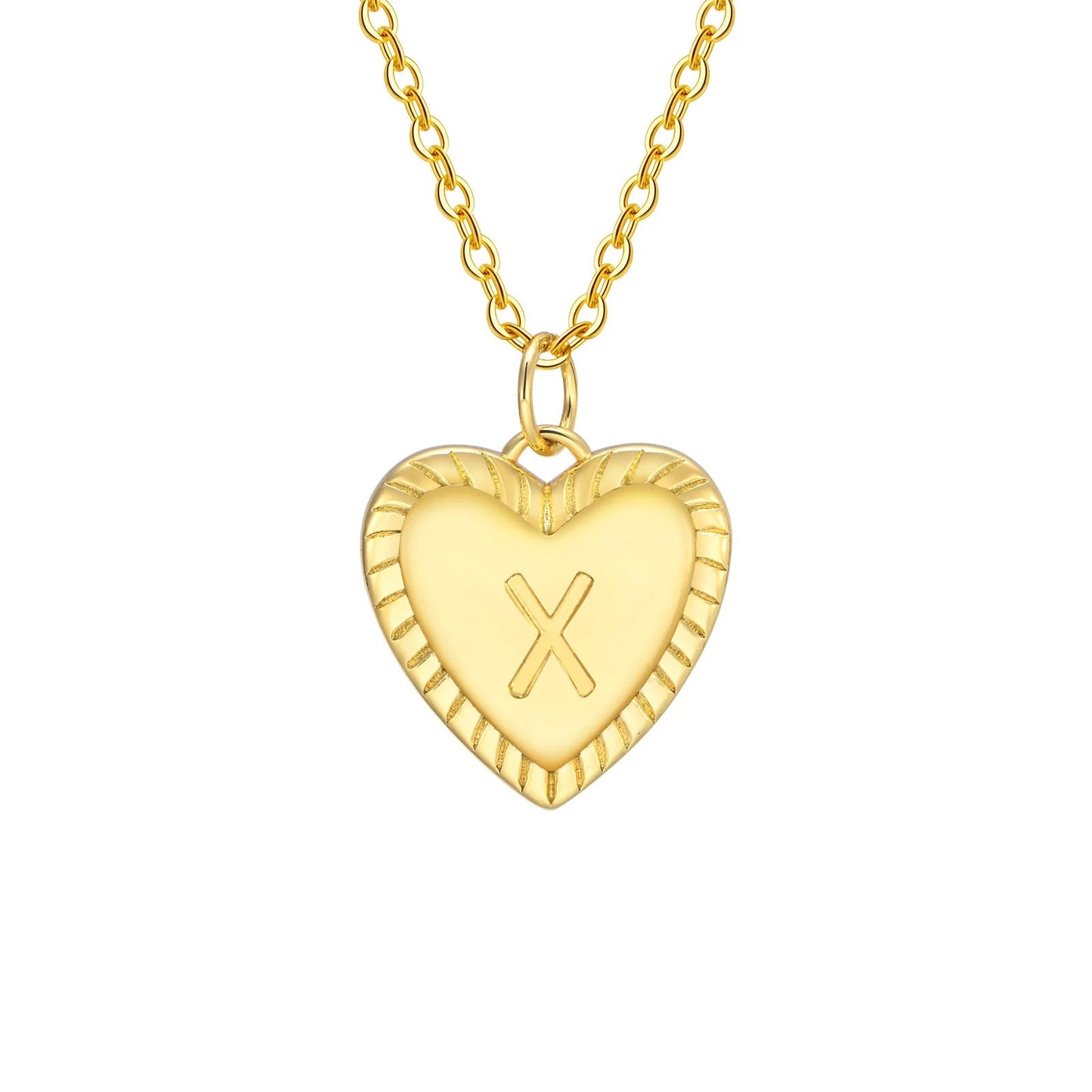 14k Dainty Heart Pendant Letter Initial Necklace - Veinci