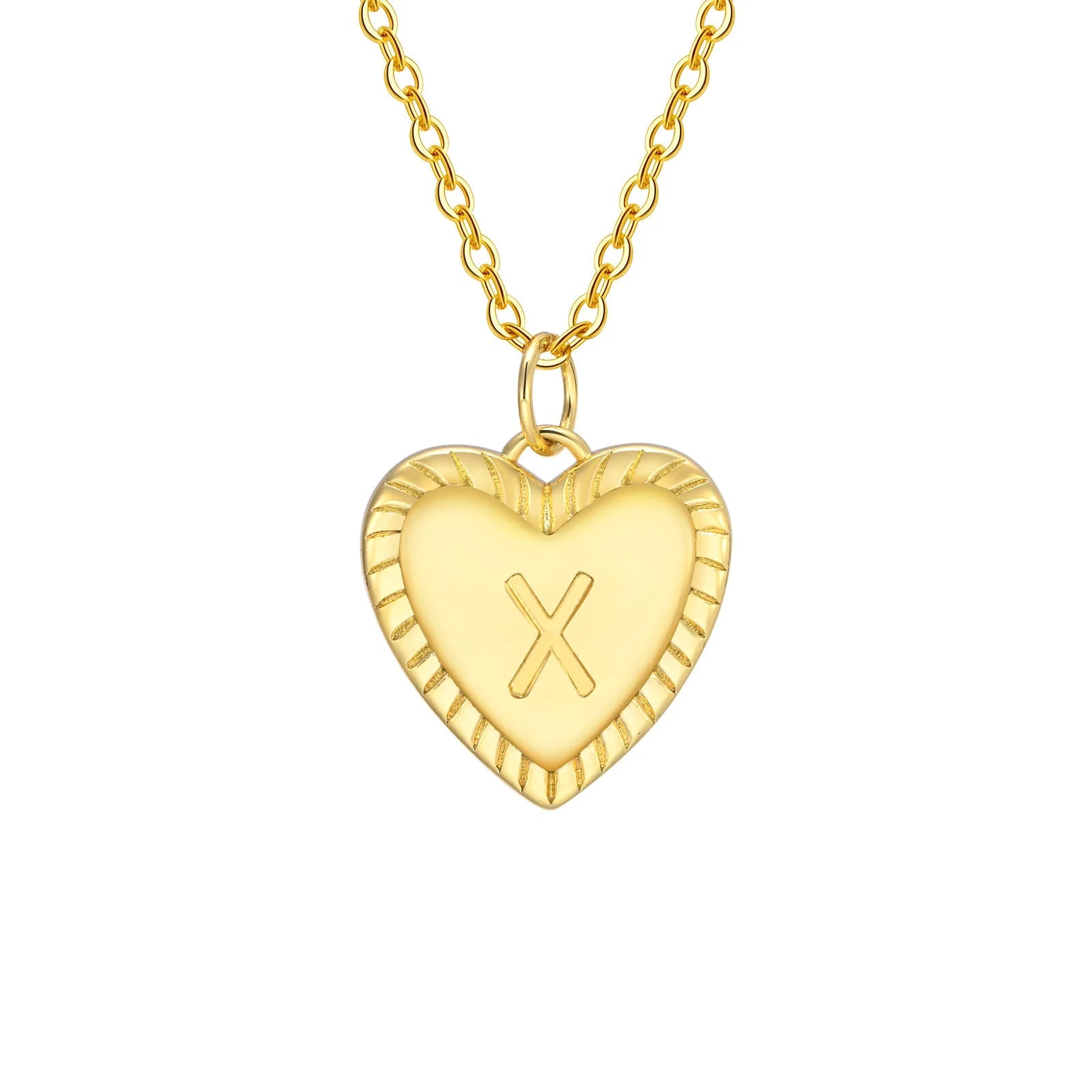 14k Dainty Heart Pendant Letter Initial Necklace - Veinci