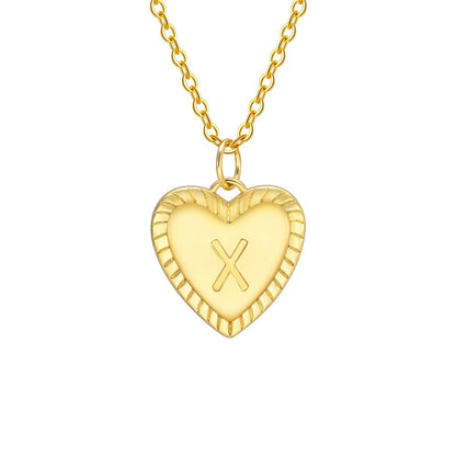 14k Dainty Heart Pendant Letter Initial Necklace - Veinci