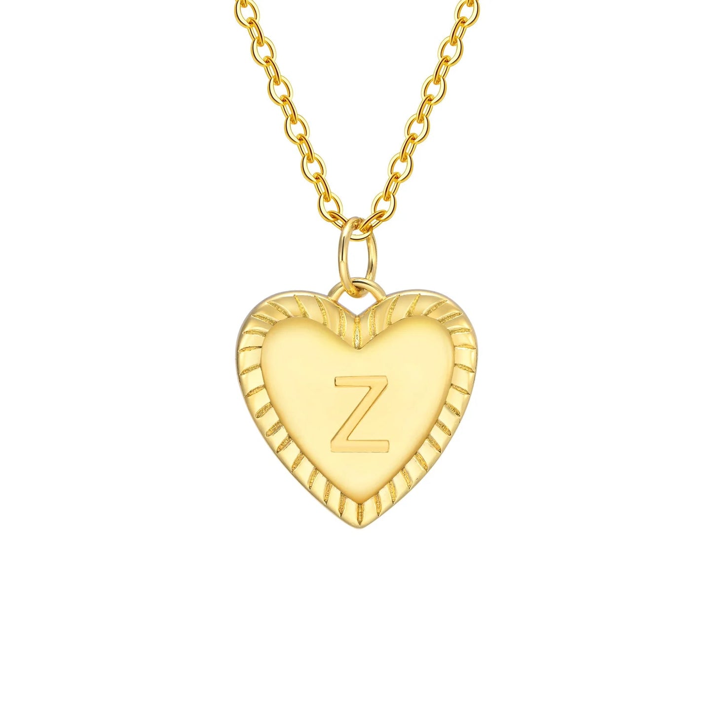 14k Dainty Heart Pendant Letter Initial Necklace - Veinci