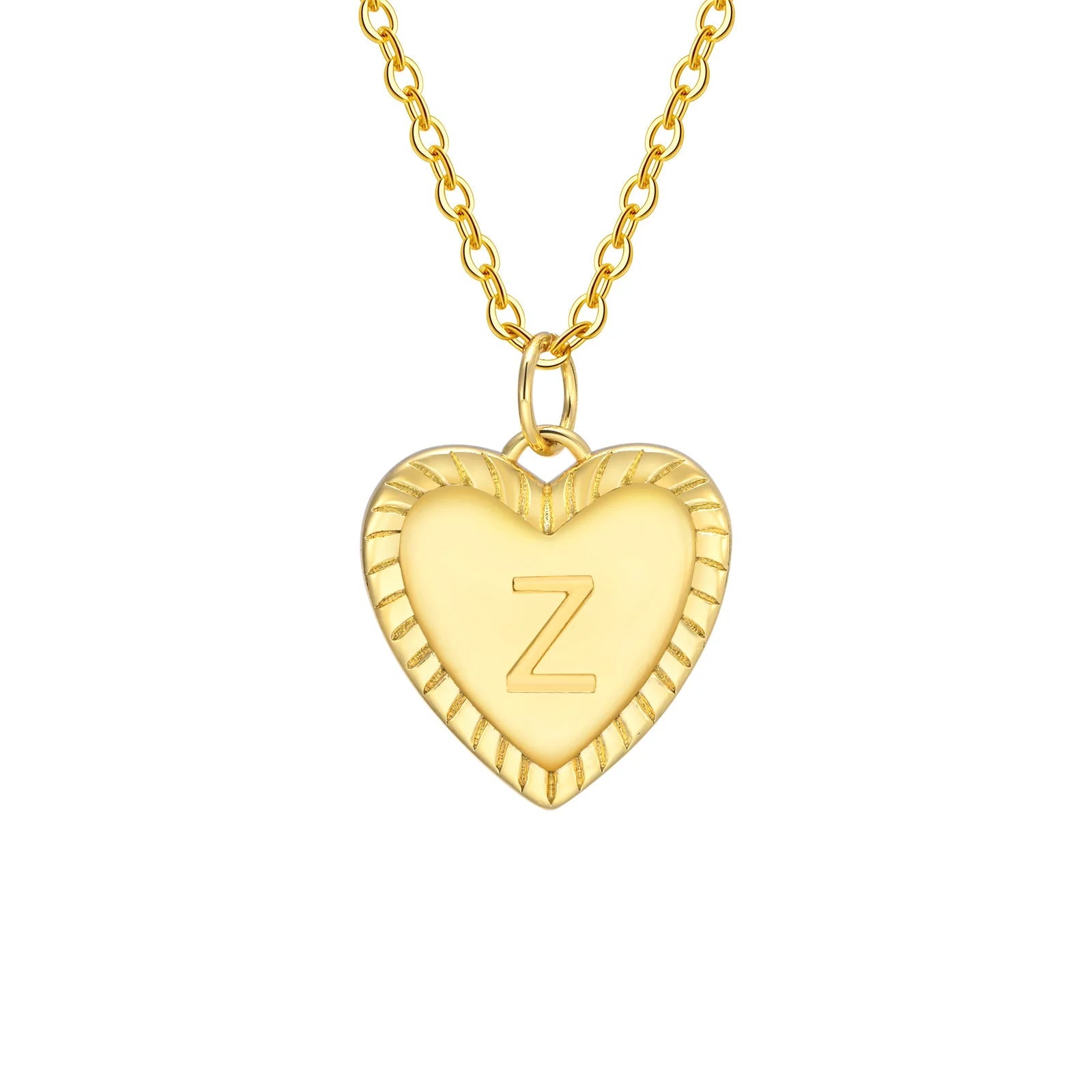 14k Dainty Heart Pendant Letter Initial Necklace - Veinci