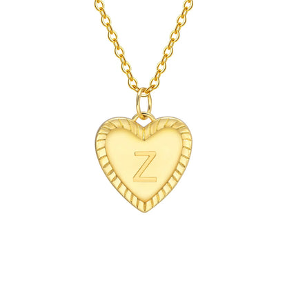 14k Dainty Heart Pendant Letter Initial Necklace - Veinci