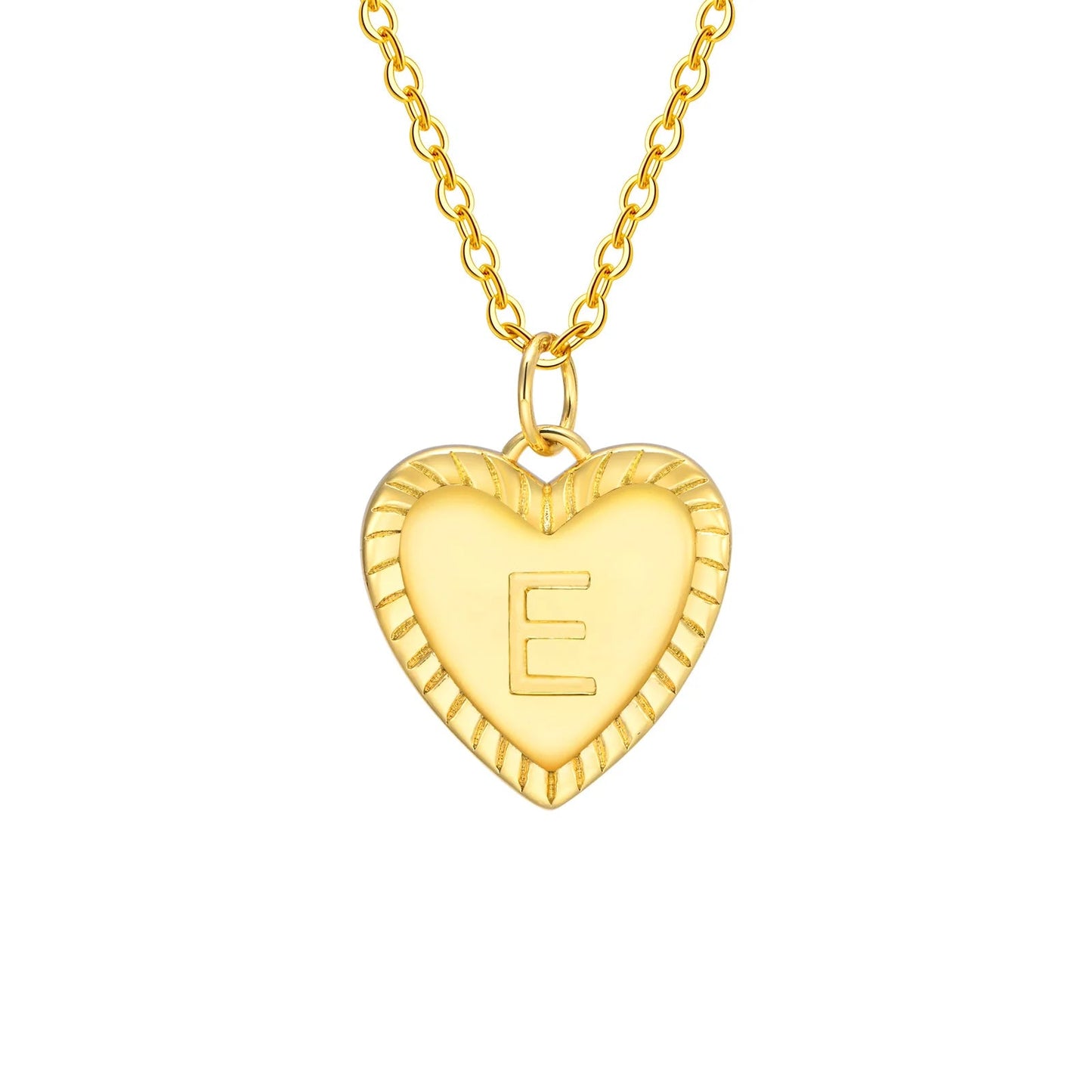 14k Dainty Heart Pendant Letter Initial Necklace - Veinci