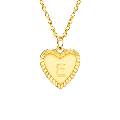 14k Dainty Heart Pendant Letter Initial Necklace - Veinci