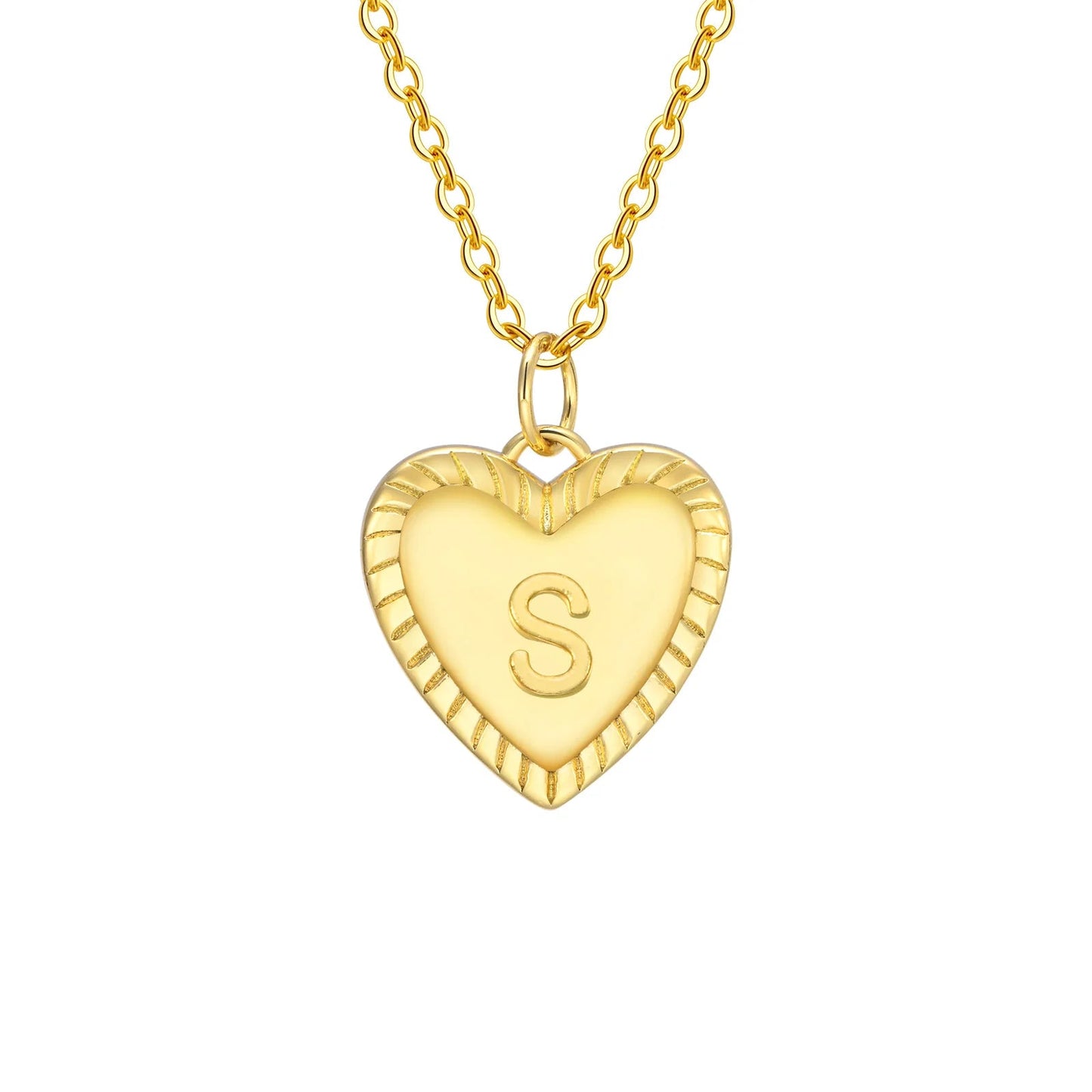 14k Dainty Heart Pendant Letter Initial Necklace - Veinci