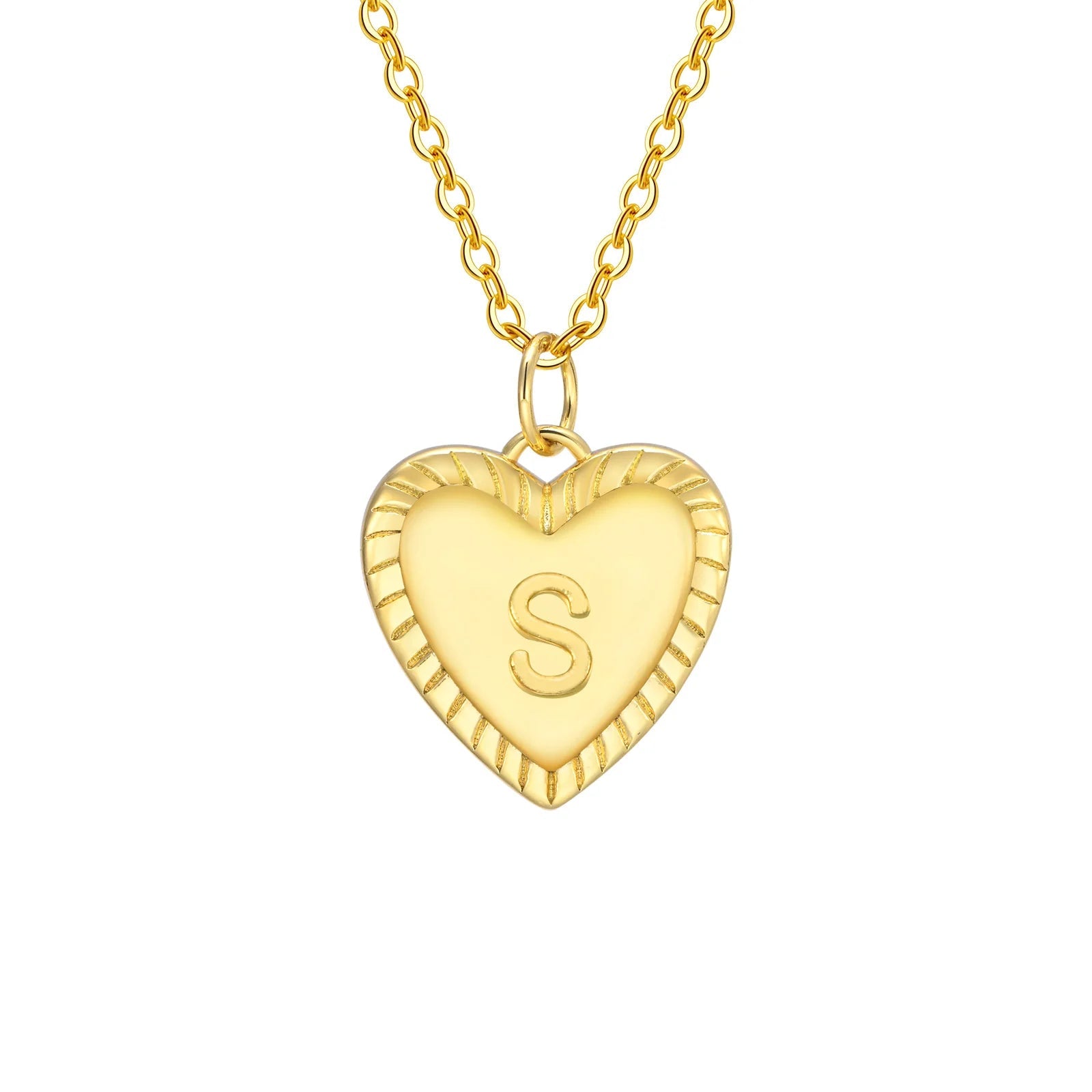 14k Dainty Heart Pendant Letter Initial Necklace - Veinci