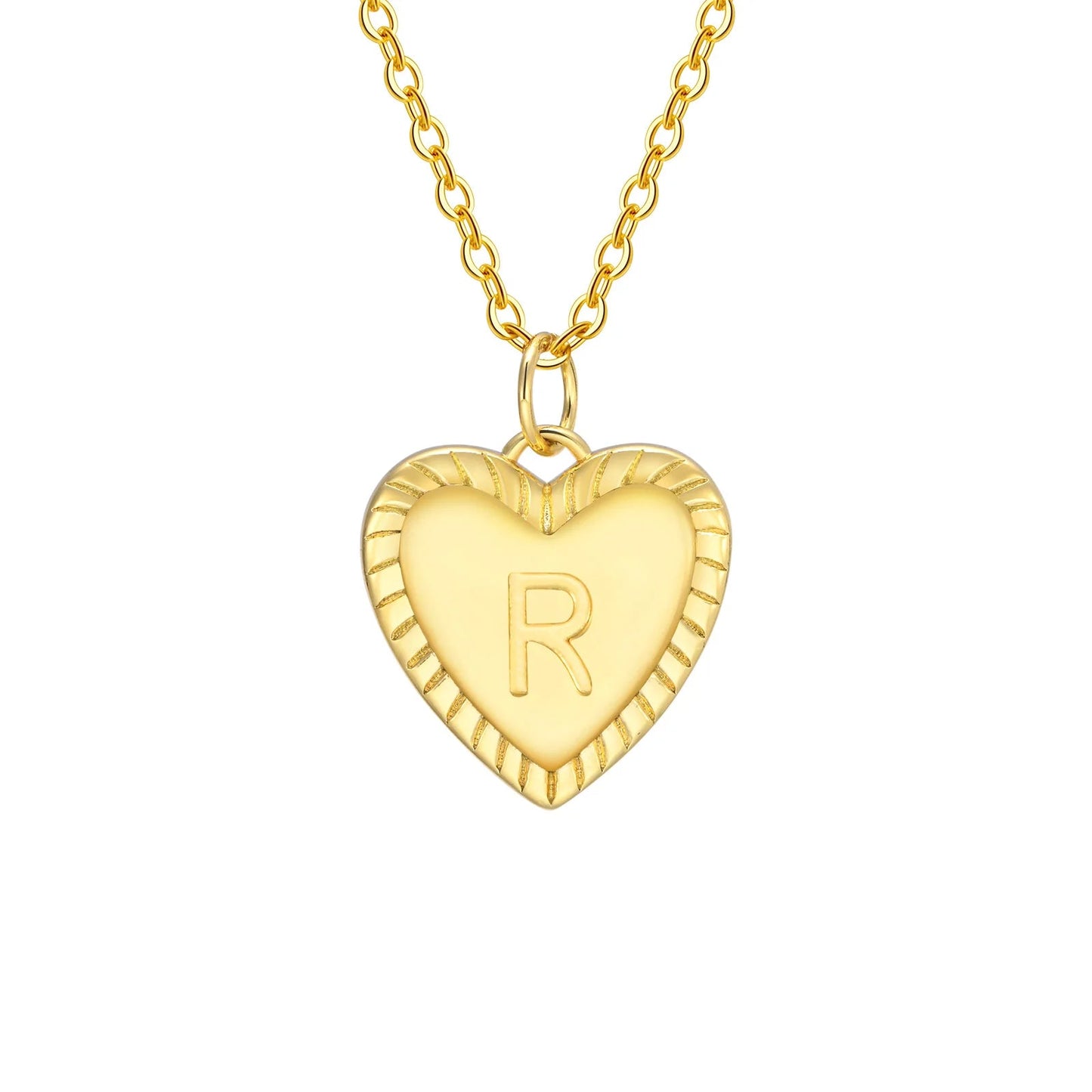 14k Dainty Heart Pendant Letter Initial Necklace - Veinci