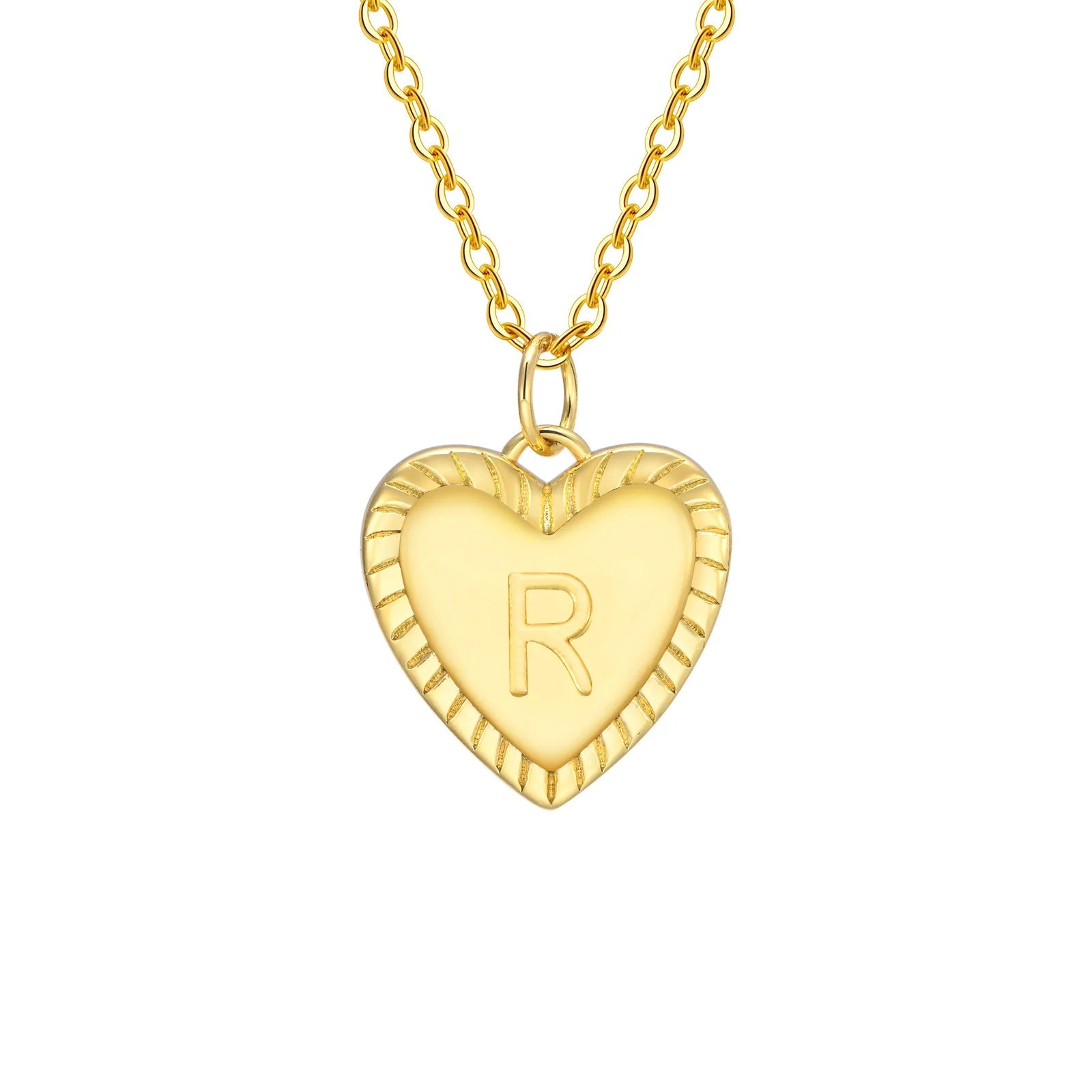 14k Dainty Heart Pendant Letter Initial Necklace - Veinci