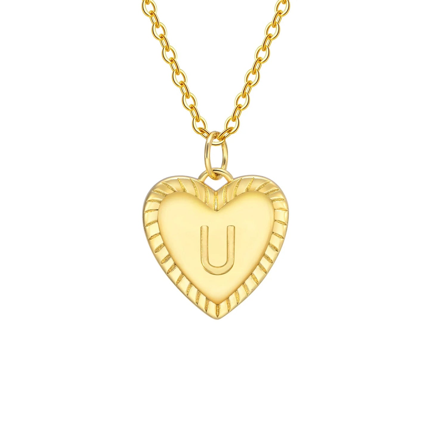 14k Dainty Heart Pendant Letter Initial Necklace - Veinci