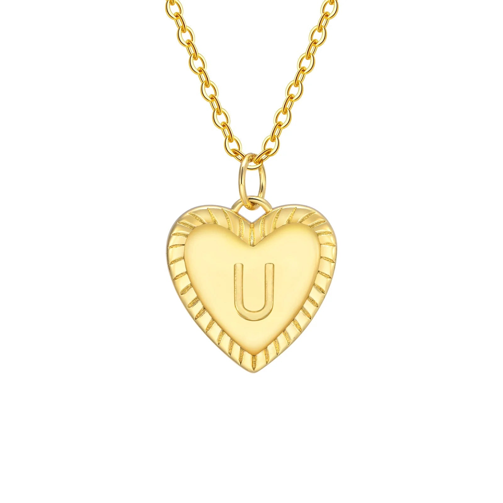 14k Dainty Heart Pendant Letter Initial Necklace - Veinci