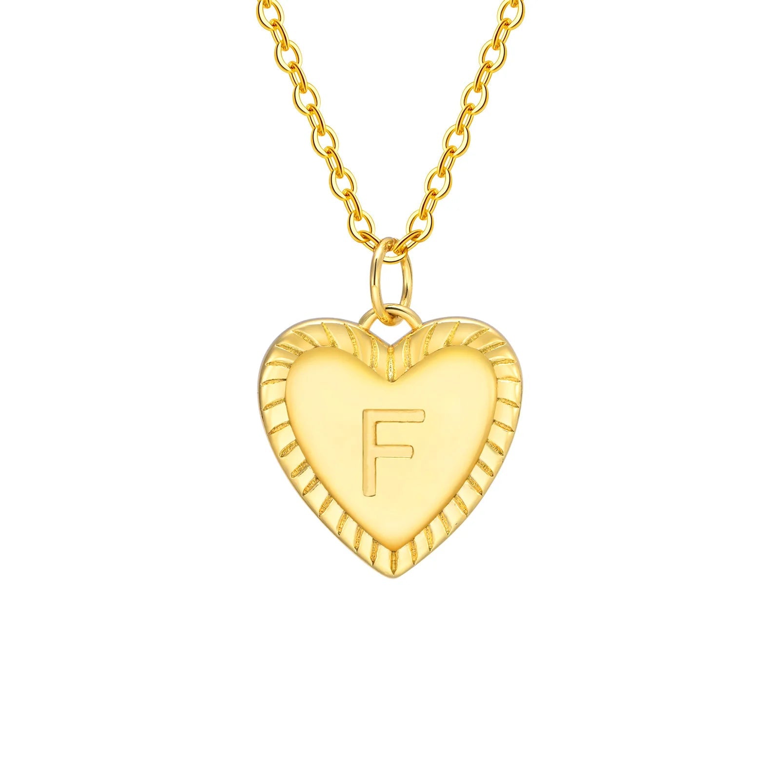 14k Dainty Heart Pendant Letter Initial Necklace - Veinci