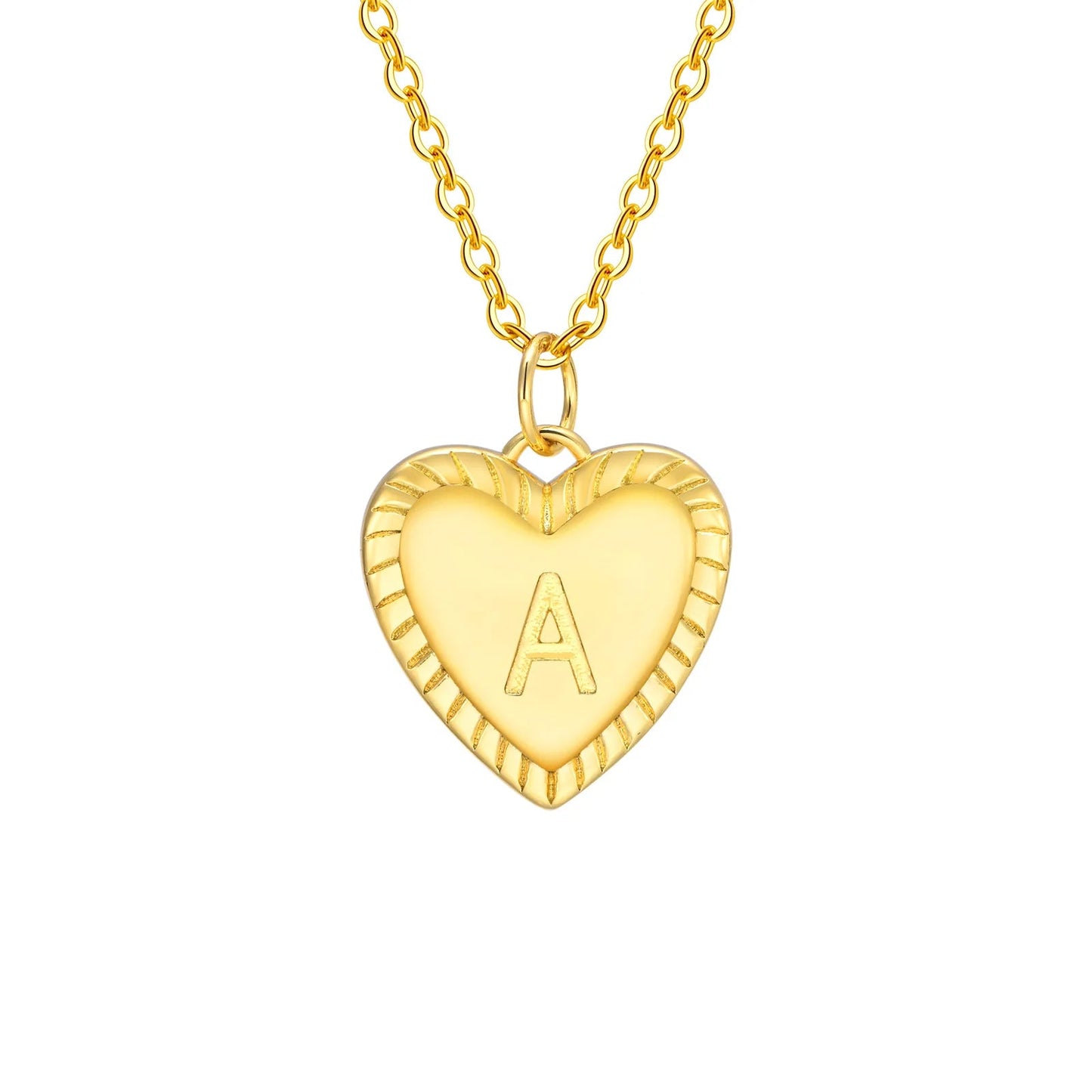 14k Dainty Heart Pendant Letter Initial Necklace - Veinci