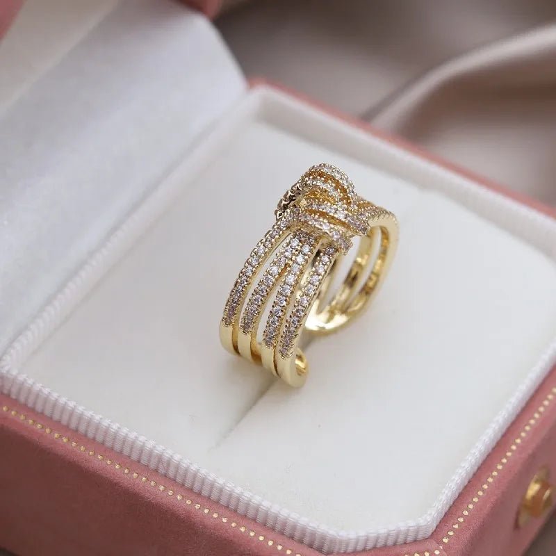 14k Dainty Layered Diamond Knot Ring - Veinci