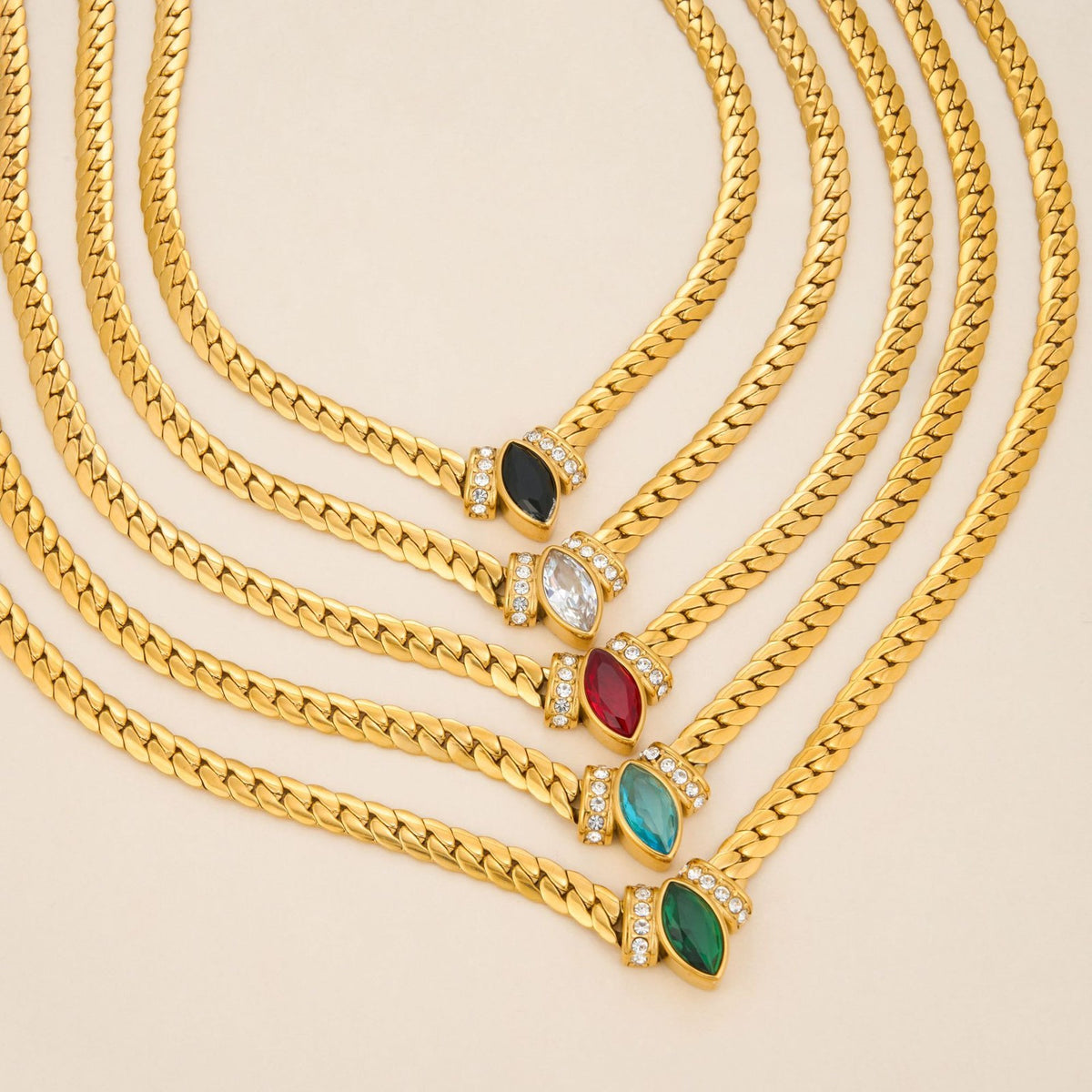 18k Classy Marquise Zircon Curb Chain Necklace