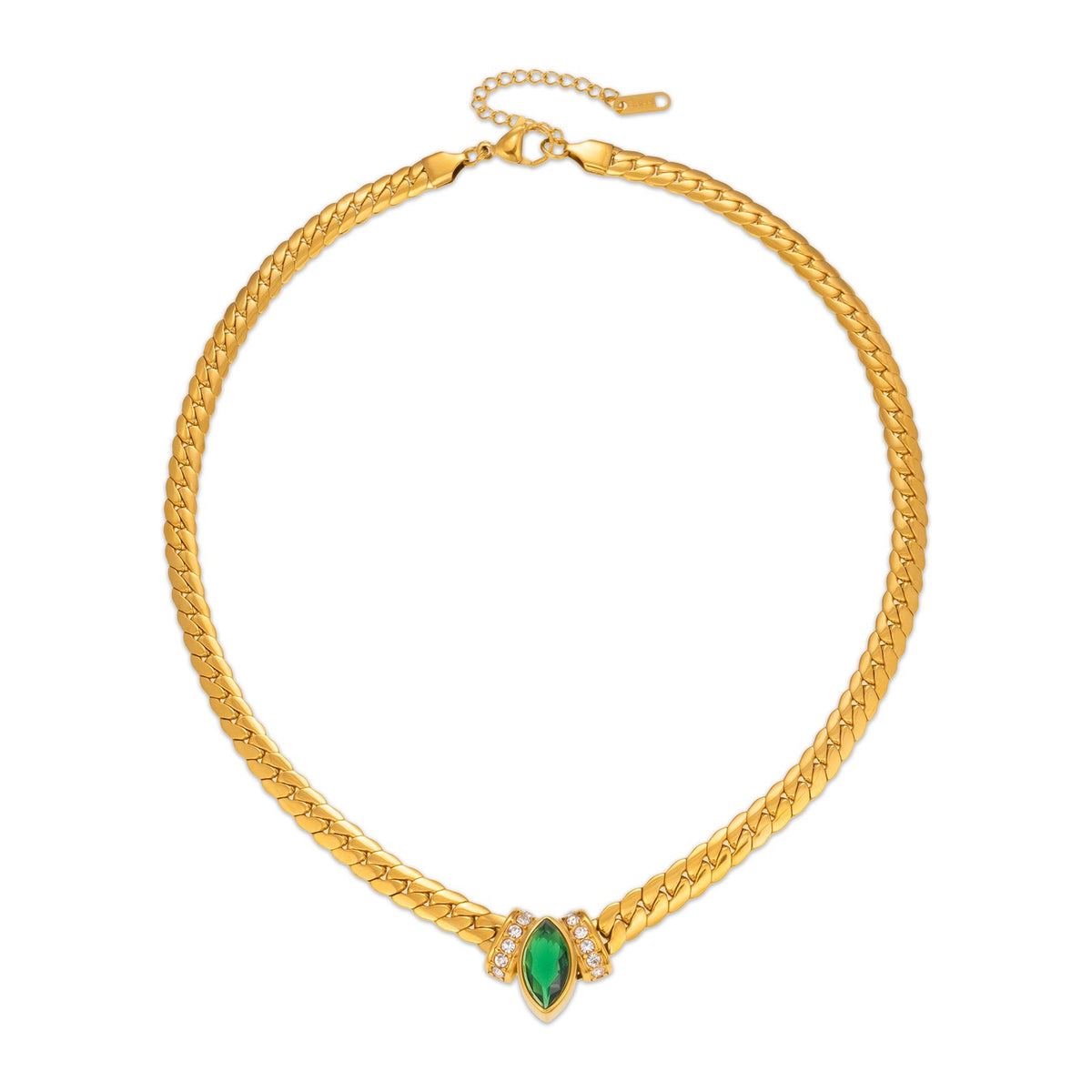 18k Classy Marquise Zircon Curb Chain Necklace