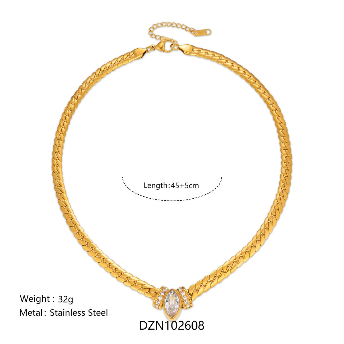 18k Classy Marquise Zircon Curb Chain Necklace