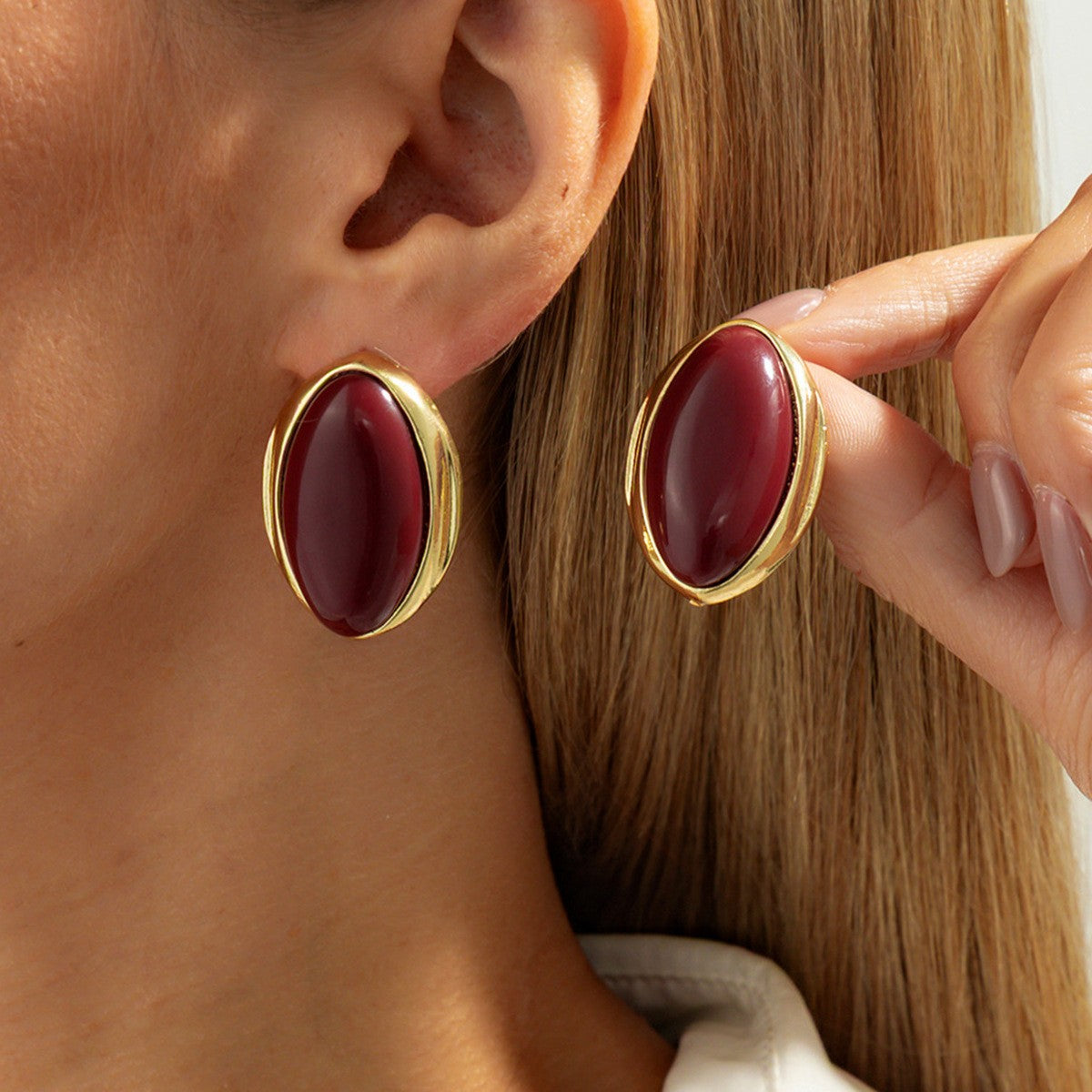 Classy Red Oval Cabochon Ring and Earring Set