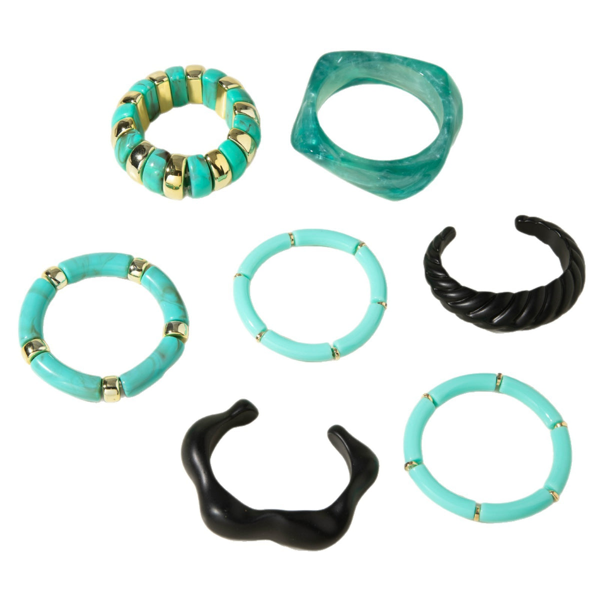 Classy Turquoise & Black Resin Bangle Set