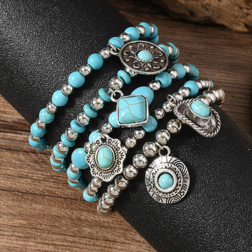 Boho Turquoise Geometric Charm Bracelet Stack