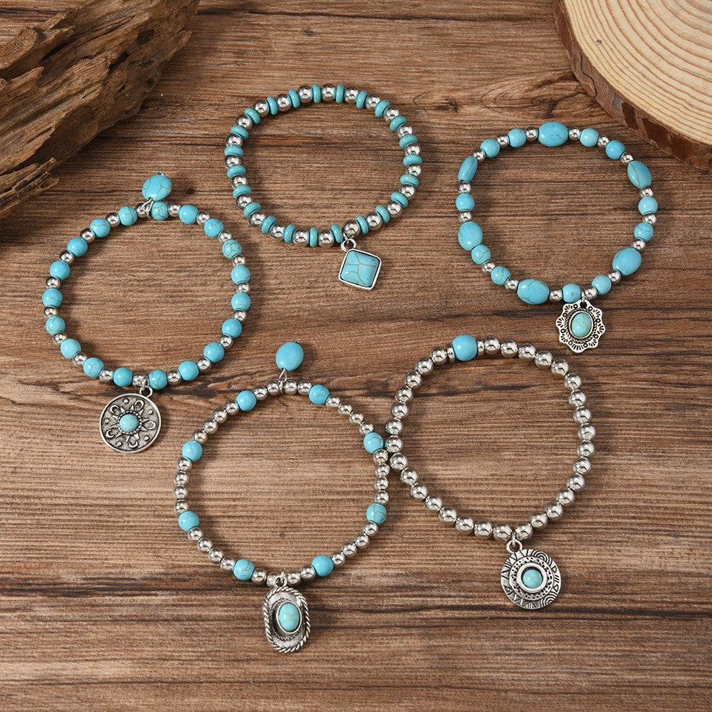 Boho Turquoise Geometric Charm Bracelet Stack