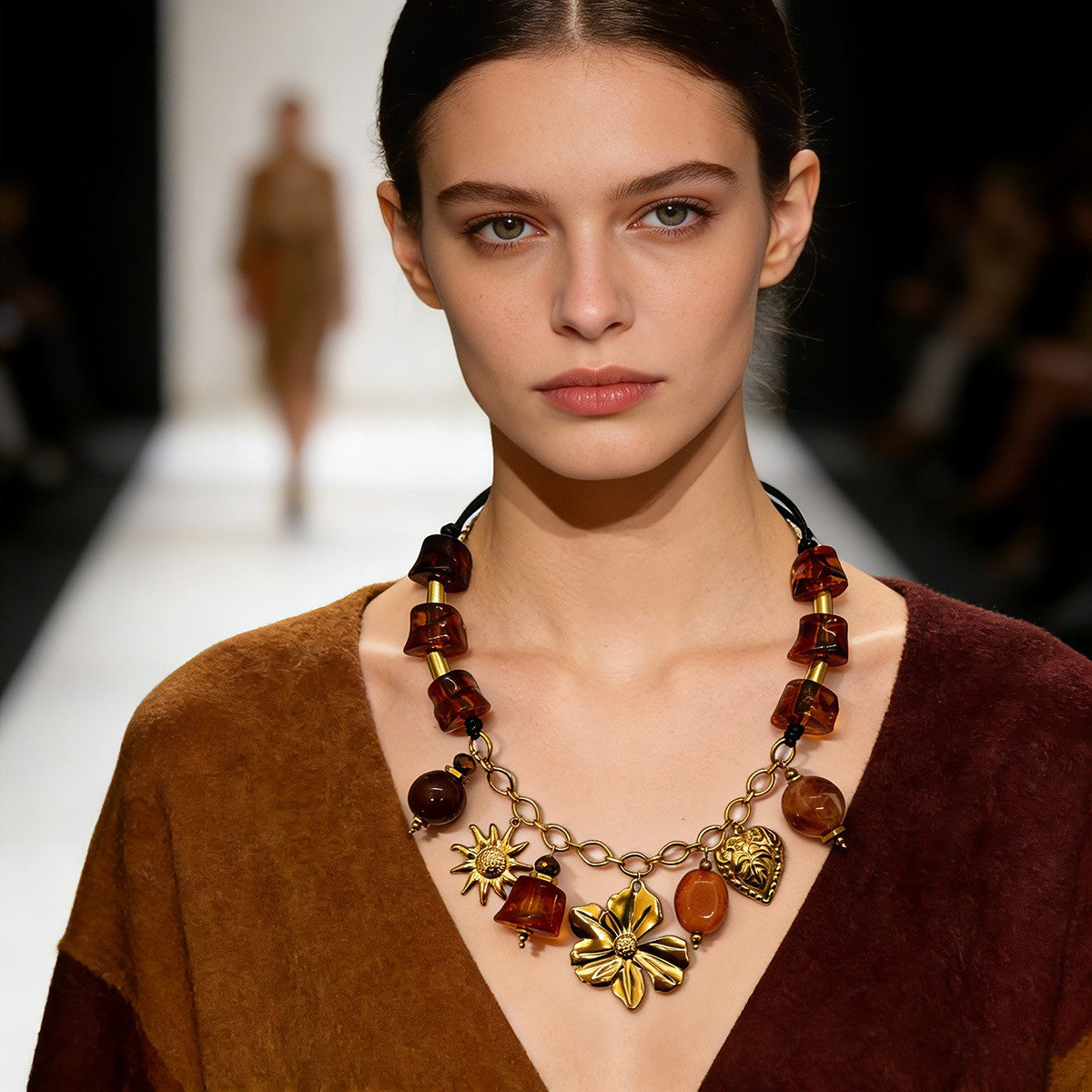 18k Boho Amber Resin Charm Necklace