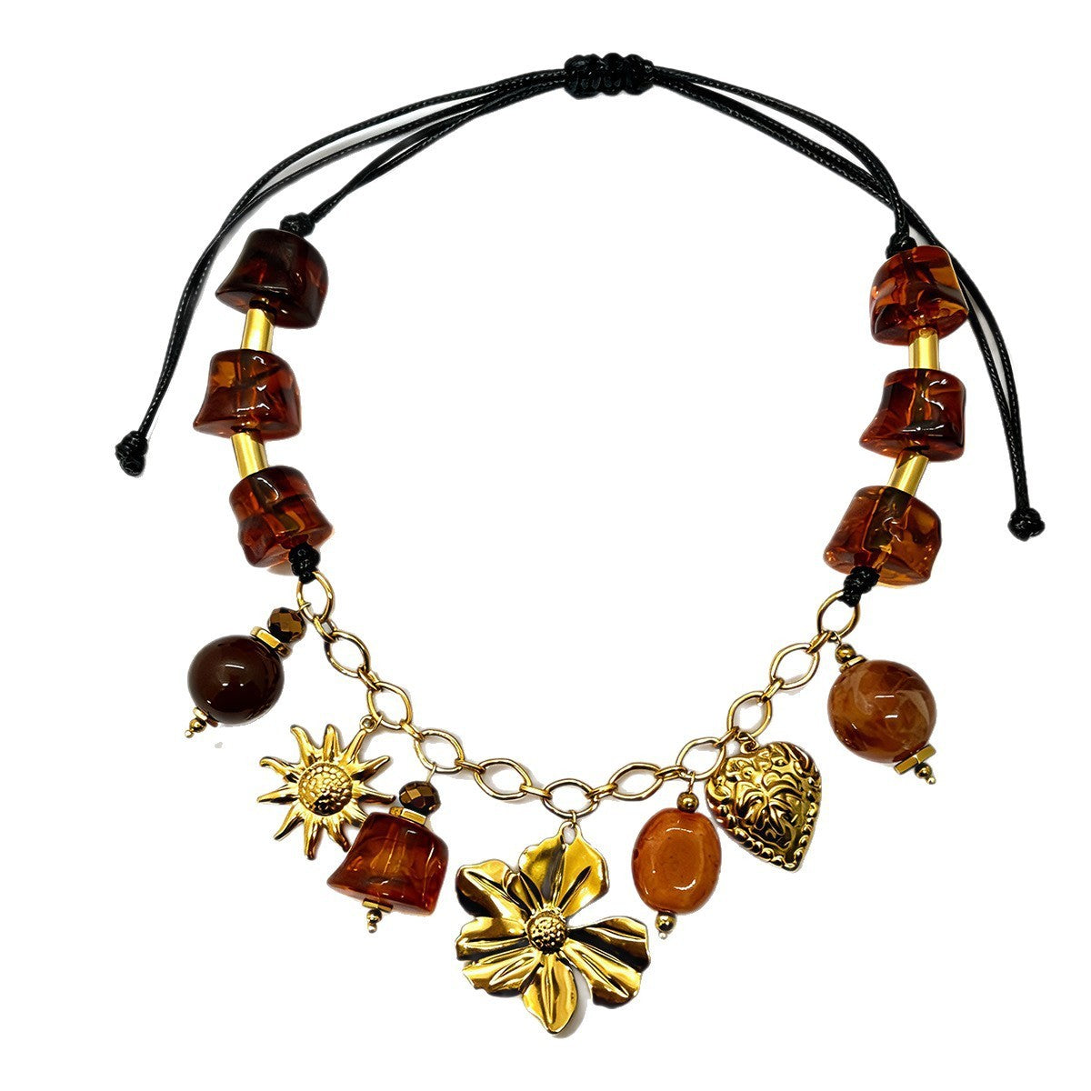 18k Boho Amber Resin Charm Necklace