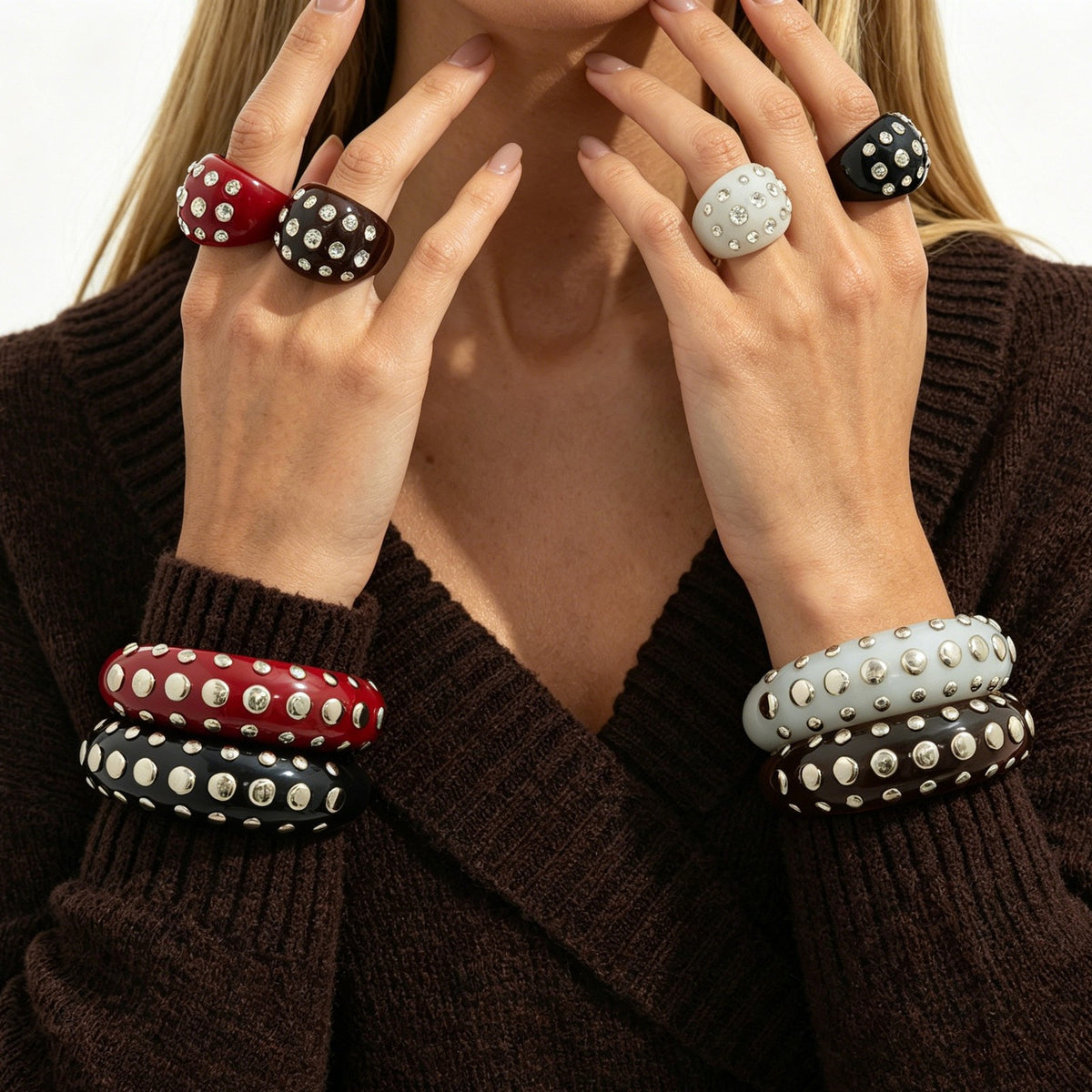 Classy Vintage Studded Resin Bangle & Ring Set