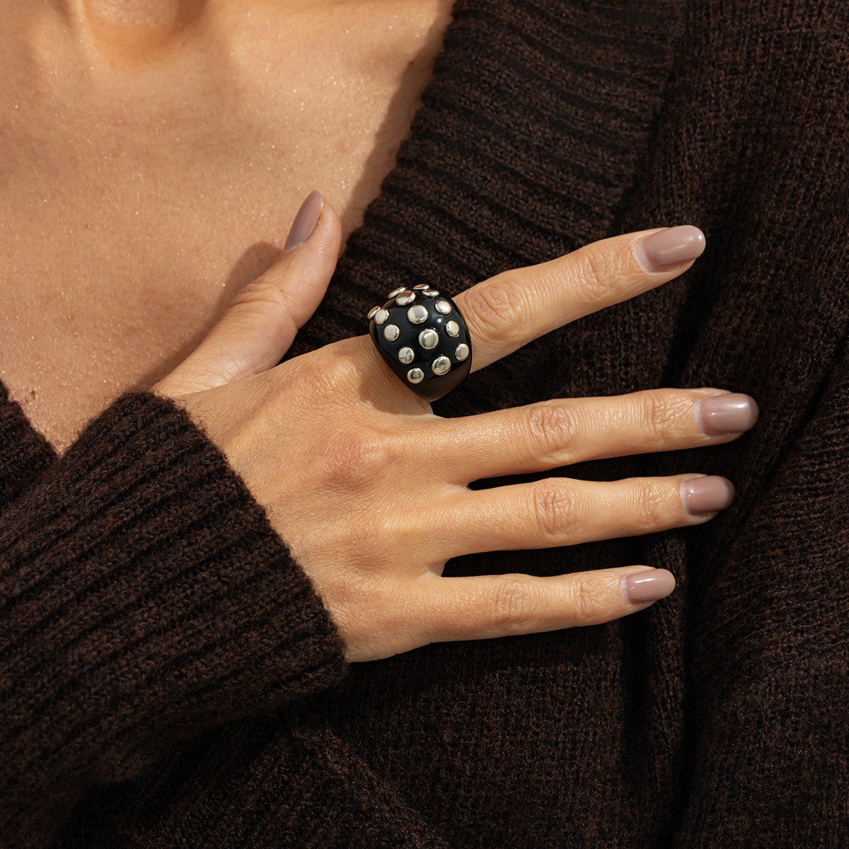 Classy Vintage Studded Resin Bangle & Ring Set