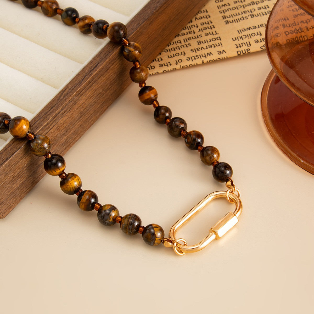 Classy Tiger Eye Geometric Link Necklace