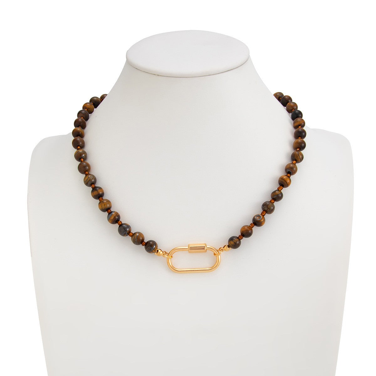 Classy Tiger Eye Geometric Link Necklace