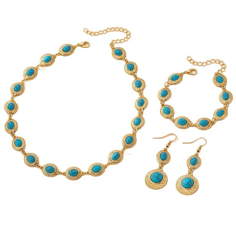 Classy Vintage Red Oval Necklace, Bracelet & Earring Set