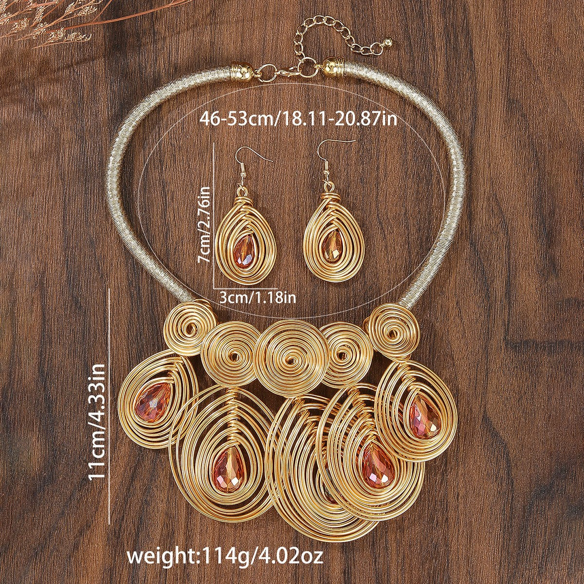 Boho Multicolor Spiral Wire Necklace & Earring Set