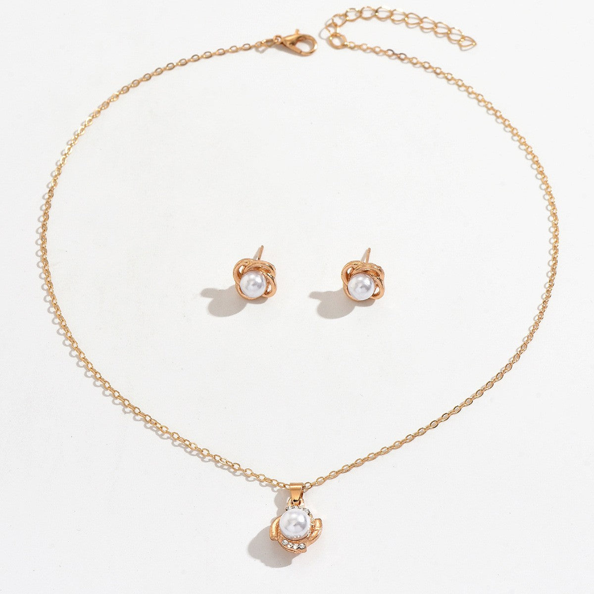 Elegant Interlocking Faux Pearl Necklace & Earring Set