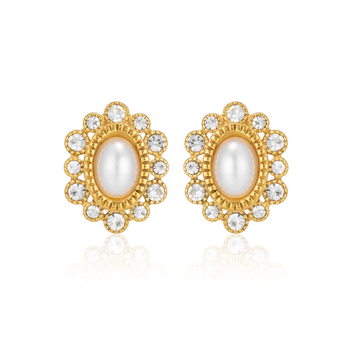 18k Vintage Floral Faux Pearl Stud Earrings