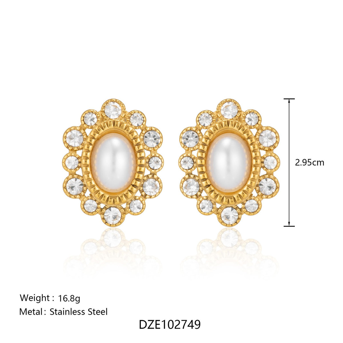 18k Vintage Floral Faux Pearl Stud Earrings